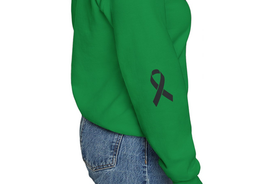 Cancer Collection Pick Your Sport Mom Ribbon & Heart Adult Unisex Basic Crewneck Sweatshirt w/Ribbon on Sleeve