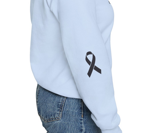 Cancer Collection Pick Your Sport Mom Ribbon & Heart Adult Unisex Basic Crewneck Sweatshirt w/Ribbon on Sleeve