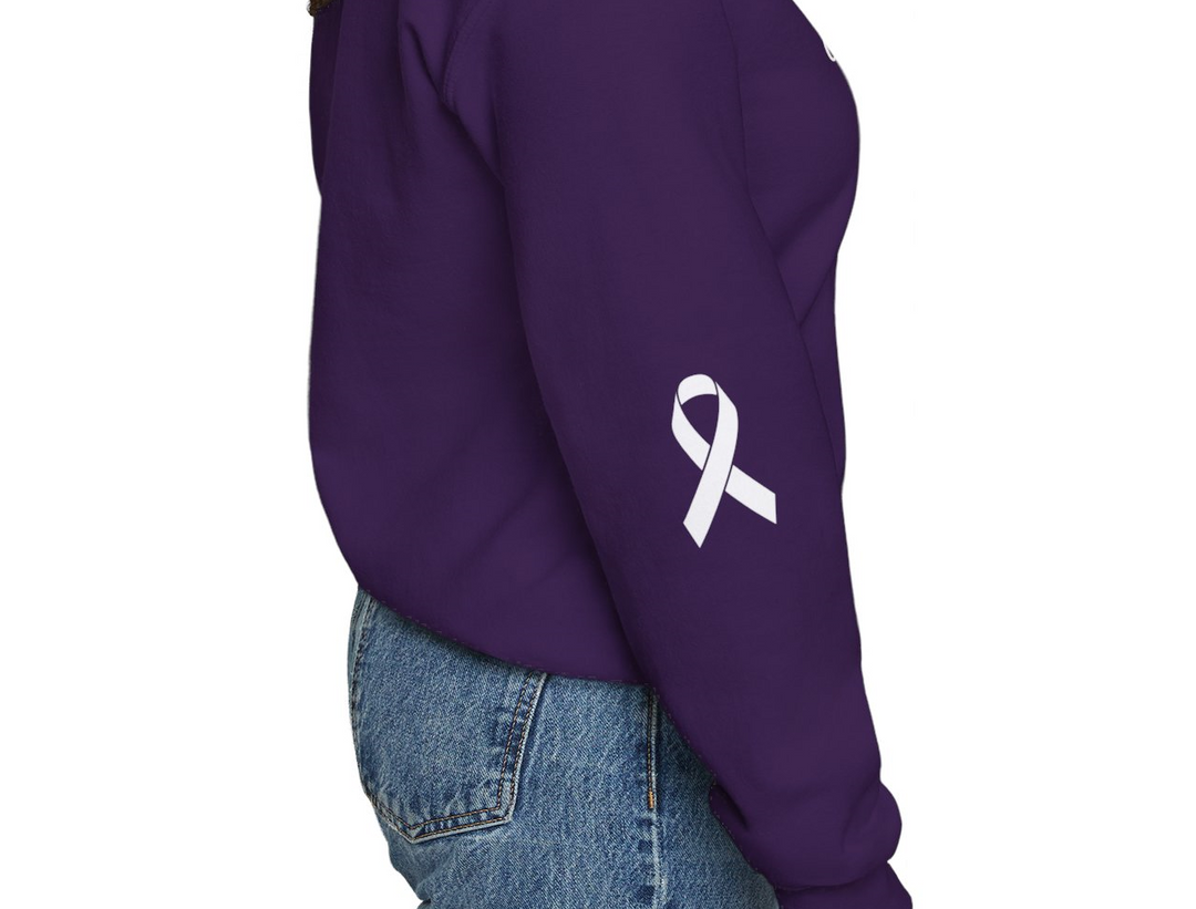 Cancer Collection Pick Your Sport Mom Ribbon & Heart Adult Unisex Crewneck Sweatshirt w/Ribbon on Sleeve