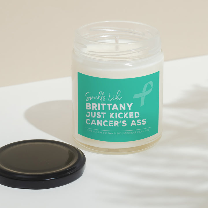Smells Like Custom Name Just Kicked Cancer's Ass 9oz Candle