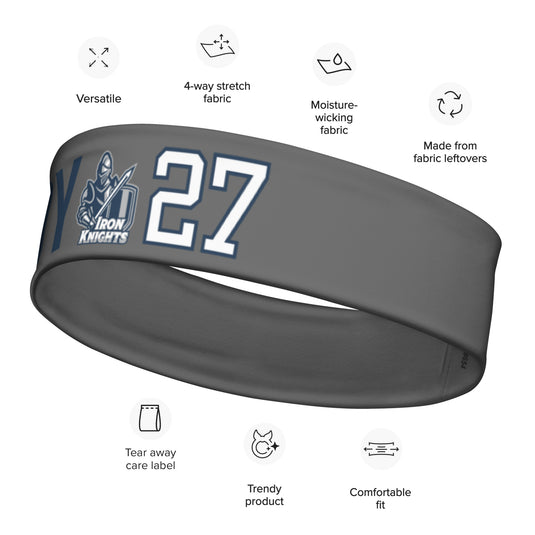 Iron Knights Moisture Wicking Headband Grey w/Name & Number