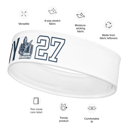 Iron Knights Moisture Wicking Headband White w/Name & Number