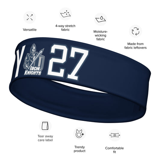 Iron Knights Moisture Wicking Headband Navy w/Name & Number