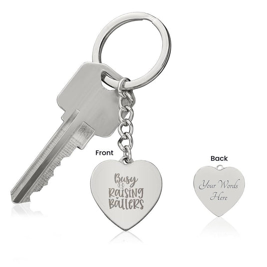 Busy Raising Ballers Baseball Heart Keychain