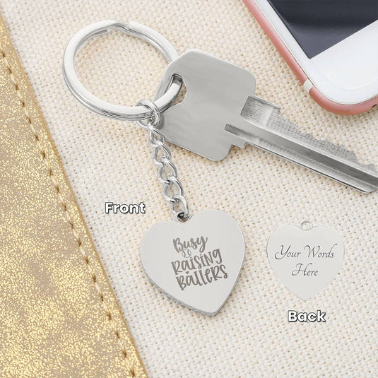 Busy Raising Ballers Baseball Heart Keychain