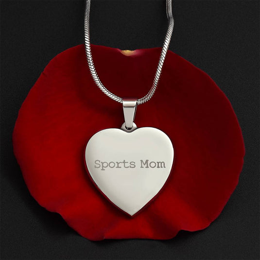 Sports Mom Typewriter Design Heart Necklace