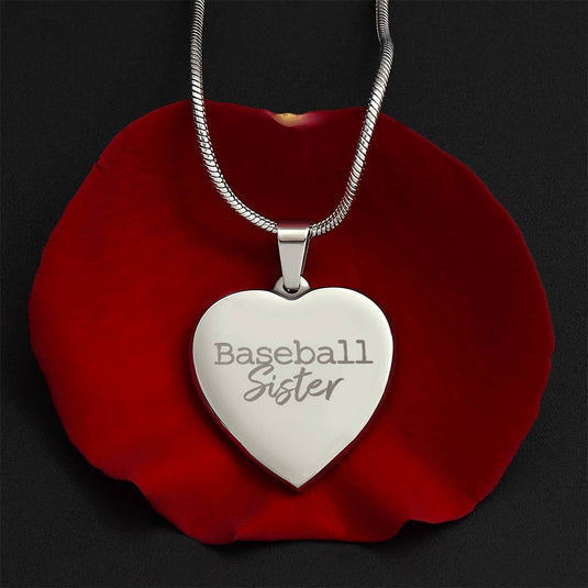 Baseball Sister Typewriter Signature Heart Necklace