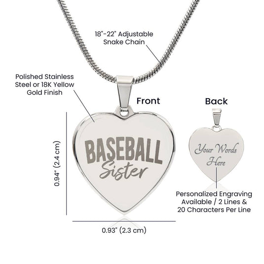 Baseball Sister Rustic Signature Heart Necklace