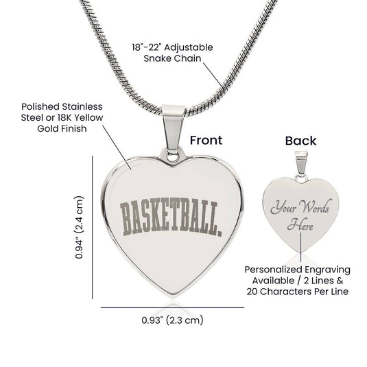 Basketball Tall Design Heart Necklace