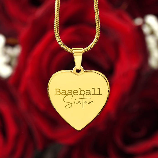Baseball Sister Typewriter Cursive Heart Necklace