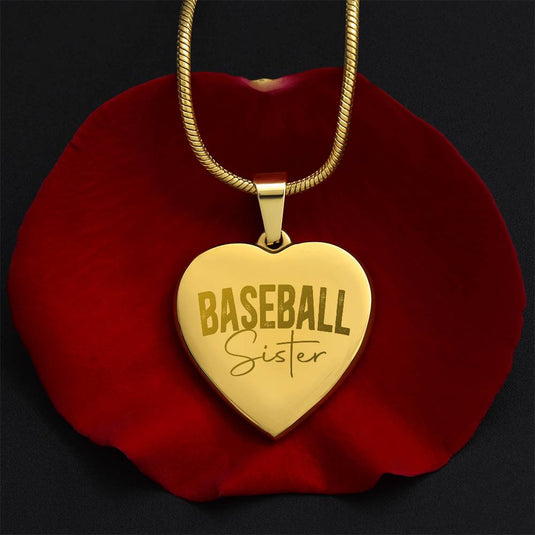 Baseball Sister Rustic Cursive Heart Necklace