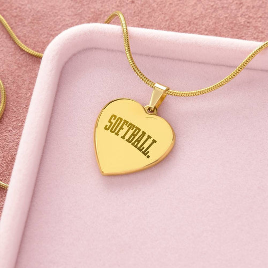 Softball Tall Design Heart Necklace