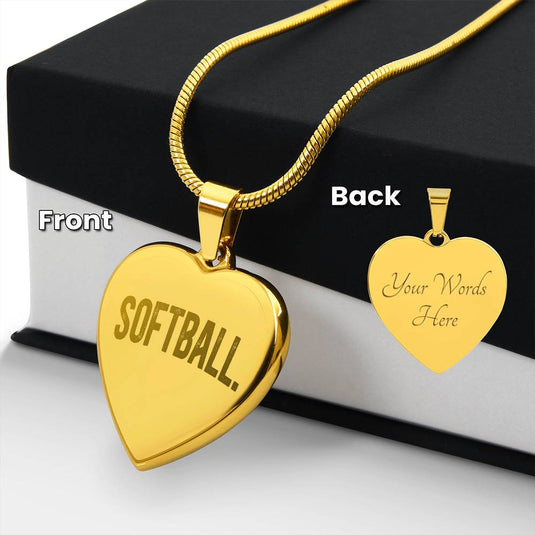 Softball Rustic Design Heart Necklace
