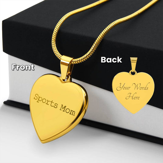 Sports Mom Typewriter Design Heart Necklace