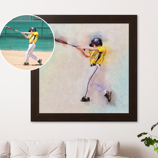 Custom Athlete Framed Art - Watercolor Effect