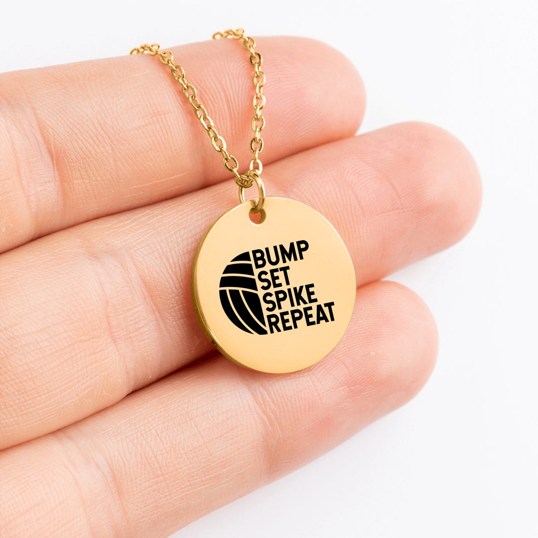 Bump Set Spike Repeat Volleyball Coin Necklace