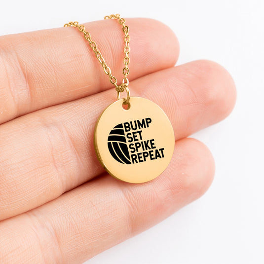 Bump Set Spike Repeat Volleyball Coin Necklace