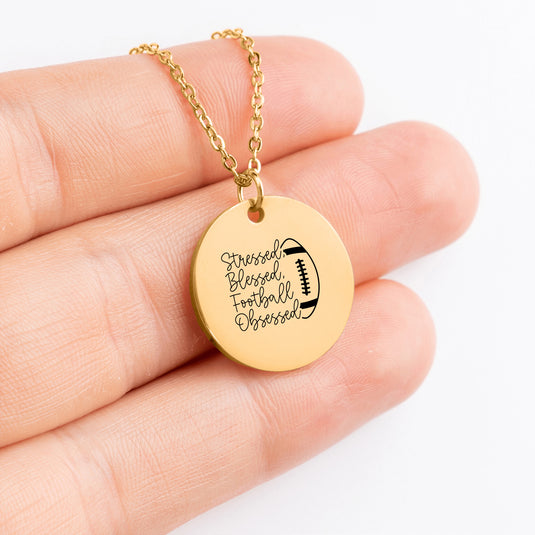 Stressed Blessed Football Obsessed Coin Necklace