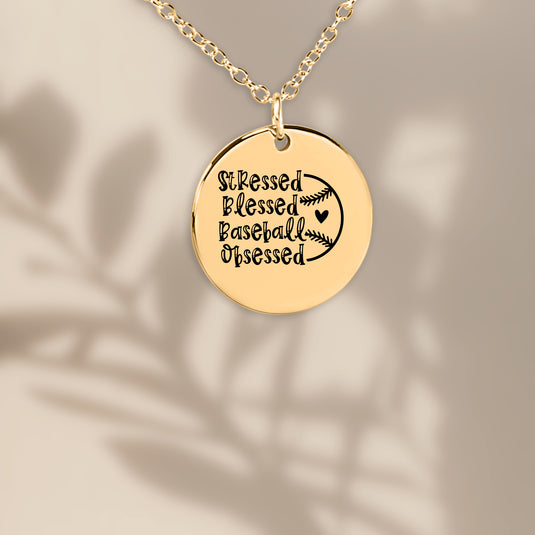 Stressed Blessed Baseball Obsessed Coin Necklace