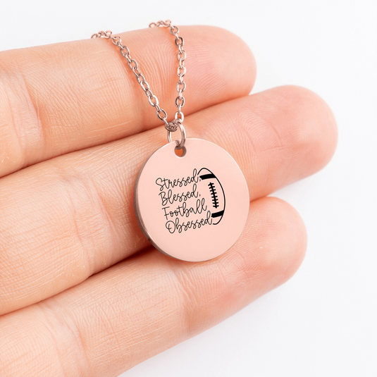 Stressed Blessed Football Obsessed Coin Necklace