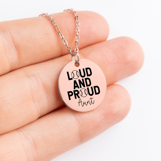 Loud and Proud Aunt Baseball Coin Necklace