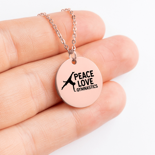 Peace Love Gymnastics Coin Necklace