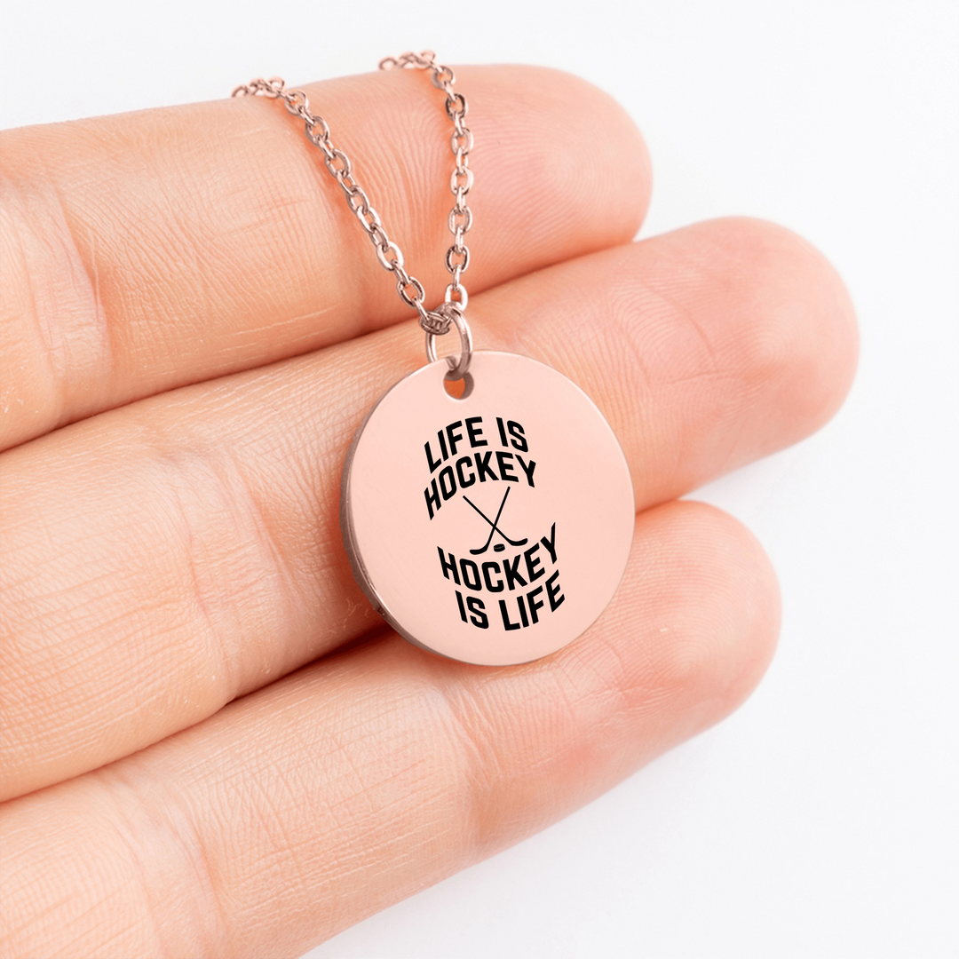 Life Is Hockey Coin Necklace
