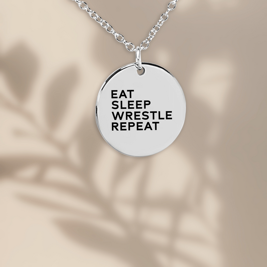 Eat Sleep Wrestle Repeat Coin Necklace