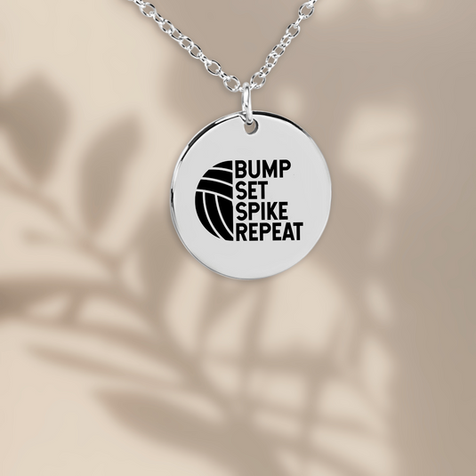 Bump Set Spike Repeat Volleyball Coin Necklace