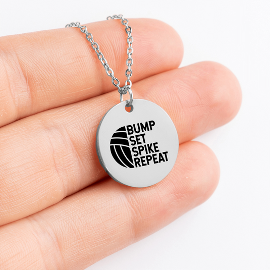 Bump Set Spike Repeat Volleyball Coin Necklace