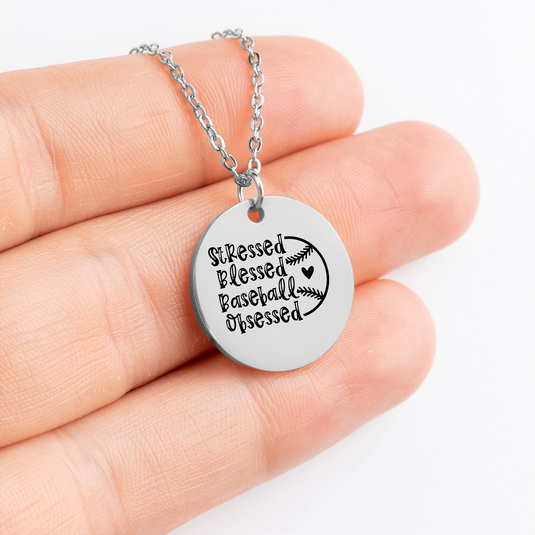 Stressed Blessed Baseball Obsessed Coin Necklace