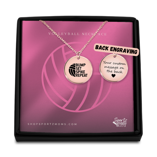 Bump Set Spike Repeat Volleyball Coin Necklace